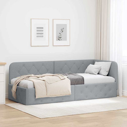 Cornice del letto ad angolo Grigio chiaro 80 x 200 cm Tessuto