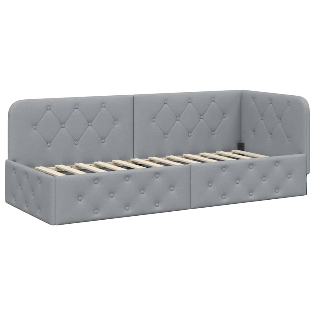 Cornice del letto ad angolo Grigio chiaro 80 x 200 cm Tessuto