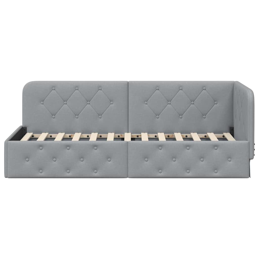 Cornice del letto ad angolo Grigio chiaro 80 x 200 cm Tessuto