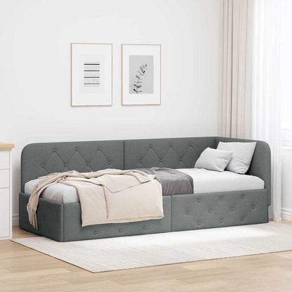 Cornice del letto ad angolo Grigio scuro 80 x 200 cm Tessuto