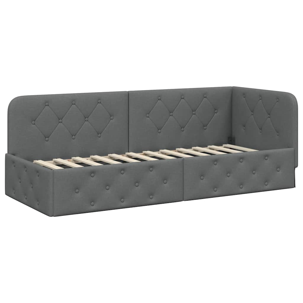 Cornice del letto ad angolo Grigio scuro 80 x 200 cm Tessuto
