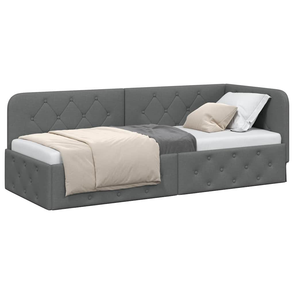 Cornice del letto ad angolo Grigio scuro 80 x 200 cm Tessuto
