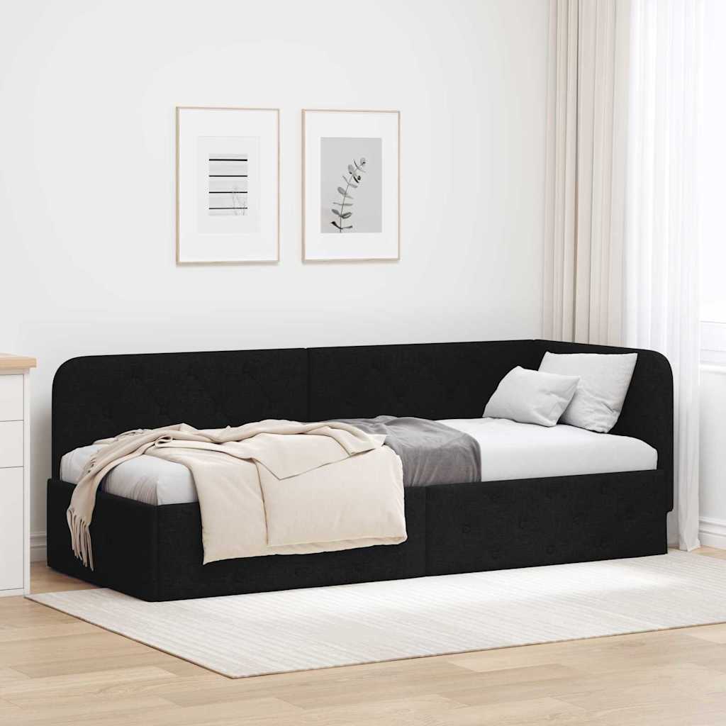 Cornice del letto ad angolo Nero 80 x 200 cm Tessuto