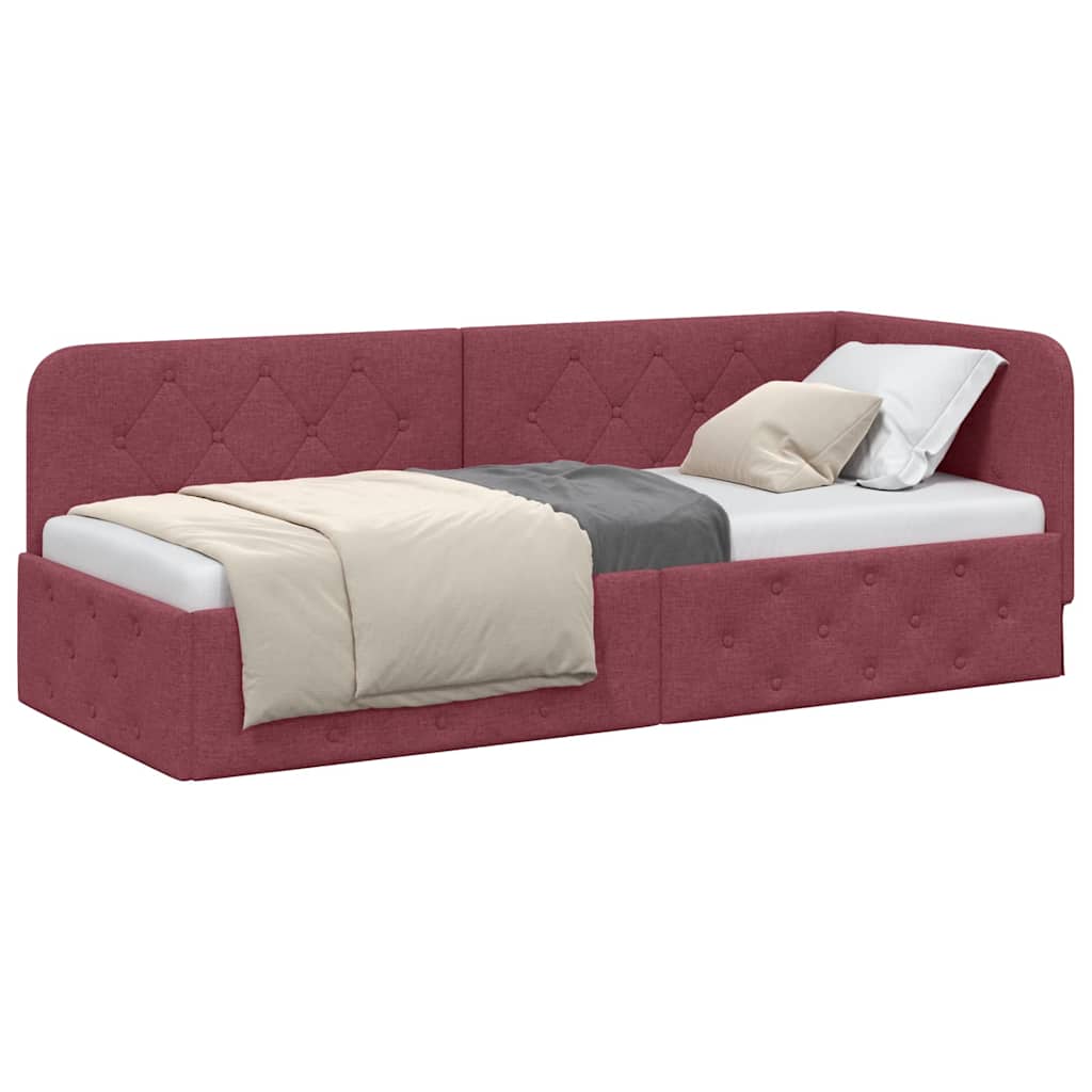 Cornice del letto ad angolo Rosso Vino 80 x 200 cm Tessuto