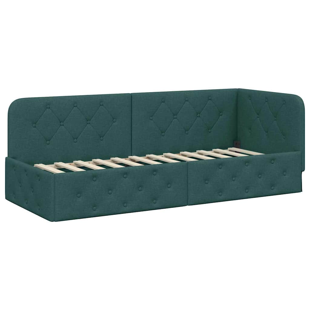 Cornice del letto ad angolo Verde Scuro 80 x 200 cm Tessuto