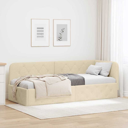 Cornice del letto ad angolo Crema 80 x 200 cm Tessuto
