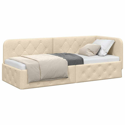 Cornice del letto ad angolo Crema 80 x 200 cm Tessuto