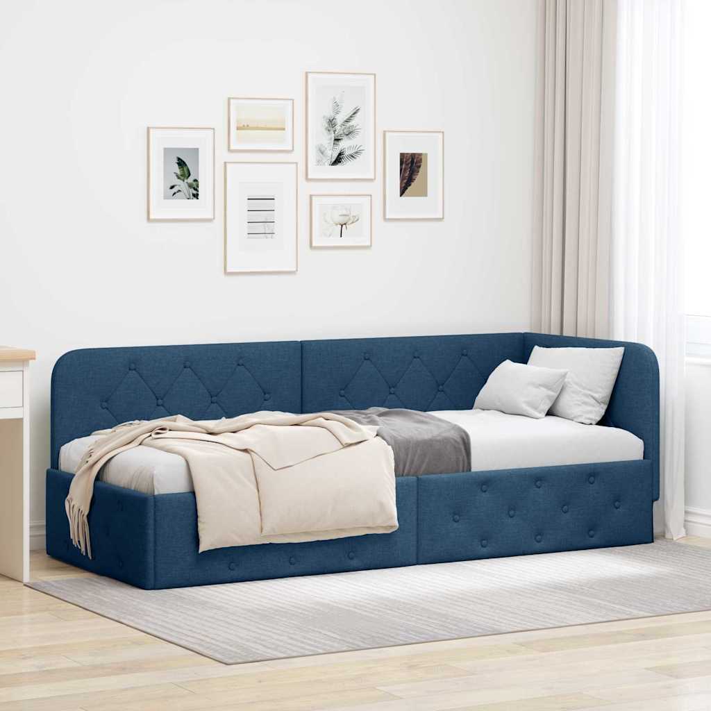 Cornice del letto ad angolo Blu 80 x 200 cm Tessuto