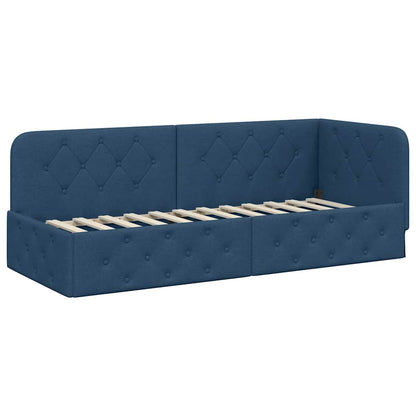 Cornice del letto ad angolo Blu 80 x 200 cm Tessuto