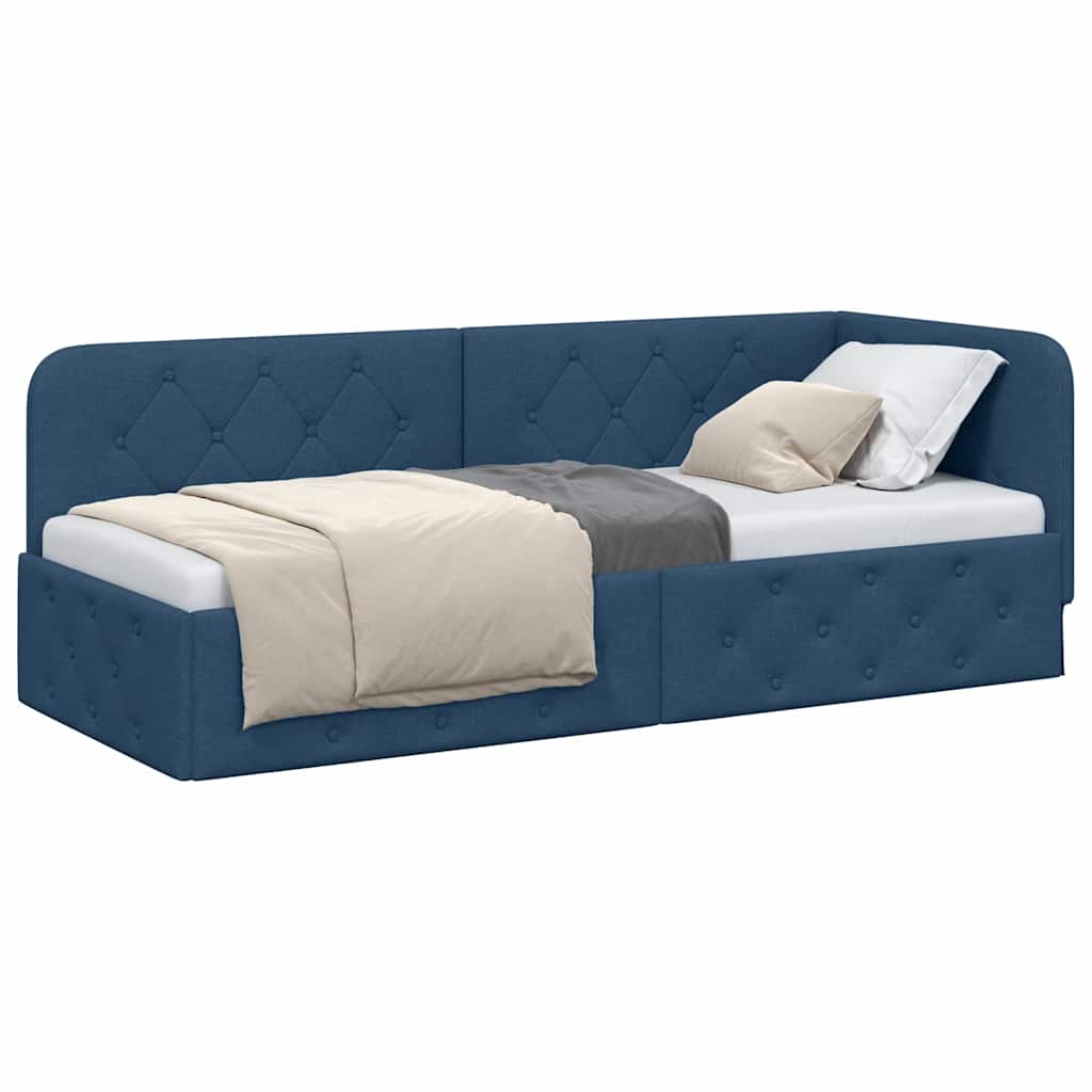 Cornice del letto ad angolo Blu 80 x 200 cm Tessuto