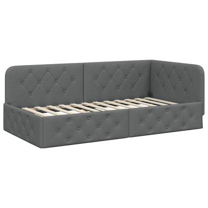 Cornice del letto ad angolo Grigio scuro 90 x 190 cm Tessuto