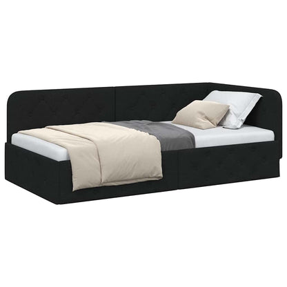 Cornice del letto ad angolo Nero 90 x 190 cm Tessuto