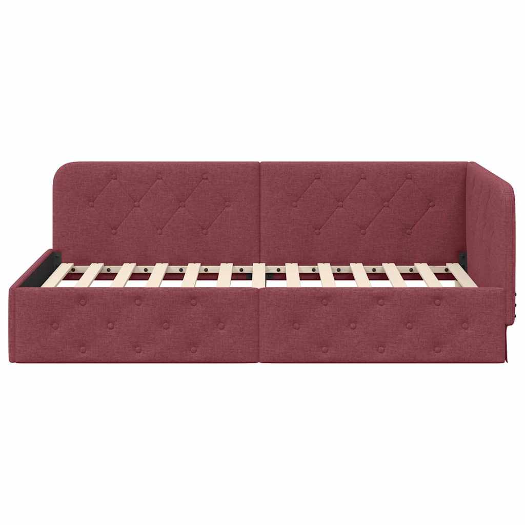 Cornice del letto ad angolo Rosso Vino 90 x 190 cm Tessuto