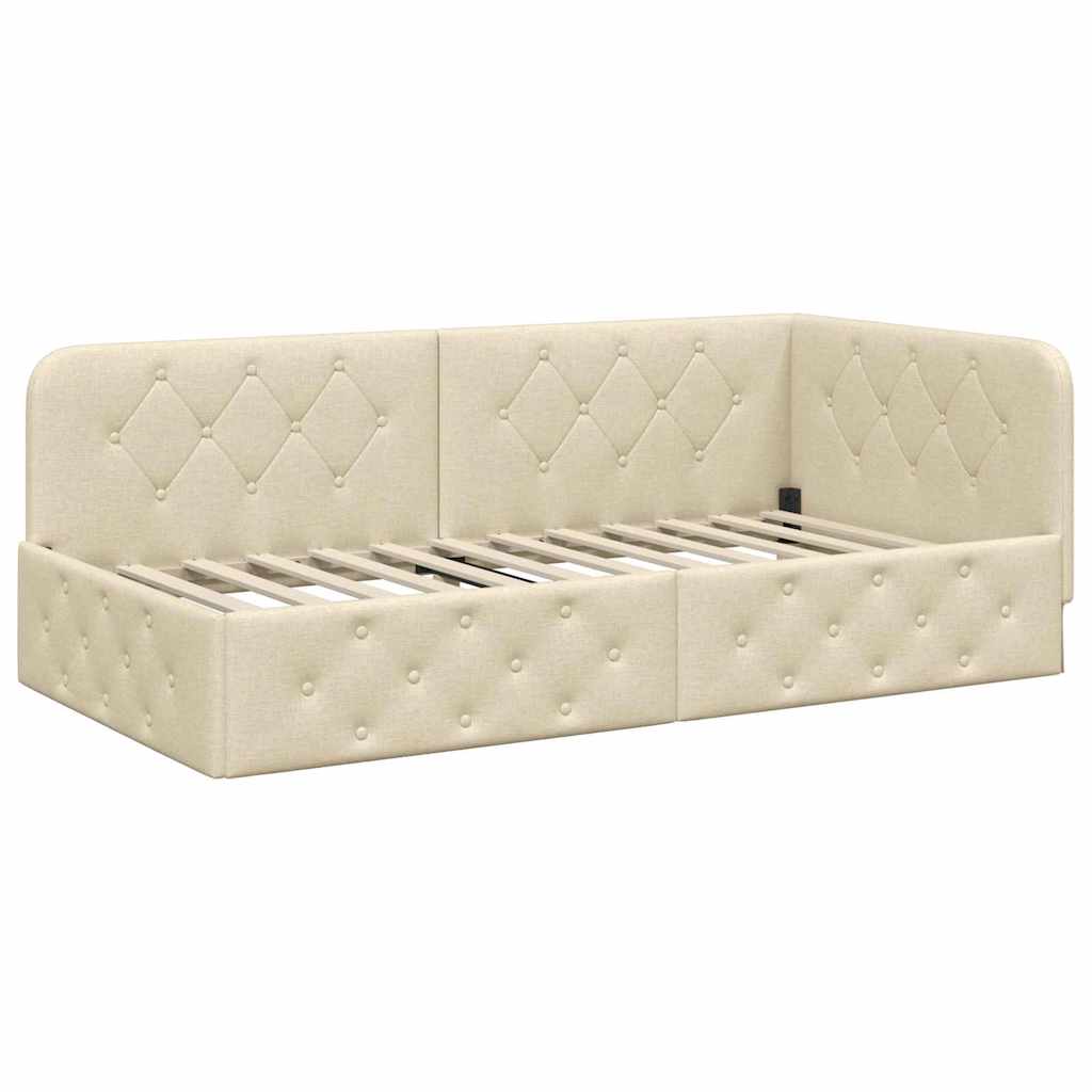 Cornice del letto ad angolo Crema 90 x 190 cm Tessuto