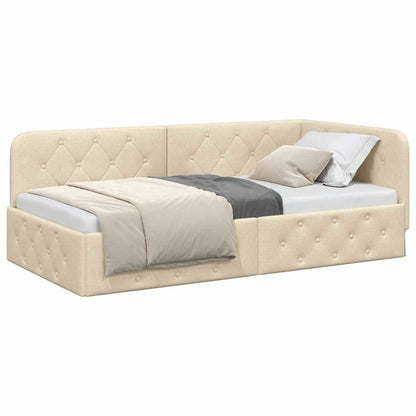Cornice del letto ad angolo Crema 90 x 190 cm Tessuto