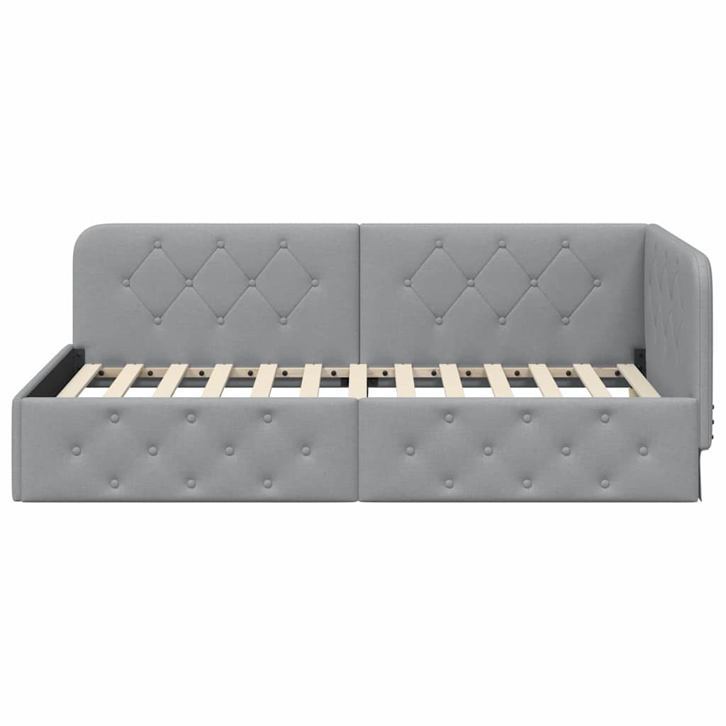 Cornice del letto ad angolo Grigio chiaro 90 x 200 cm Tessuto