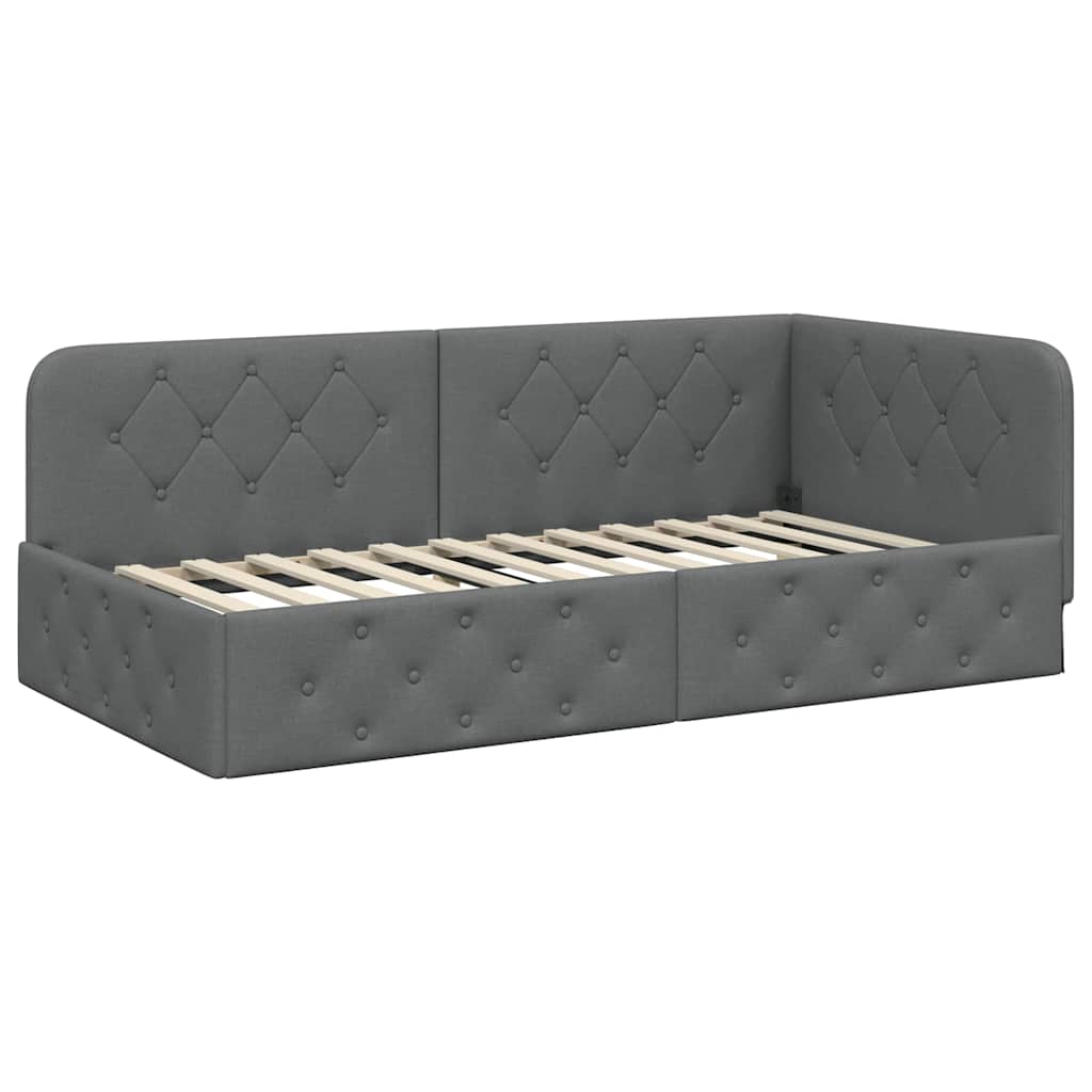 Cornice del letto ad angolo Grigio scuro 90 x 200 cm Tessuto