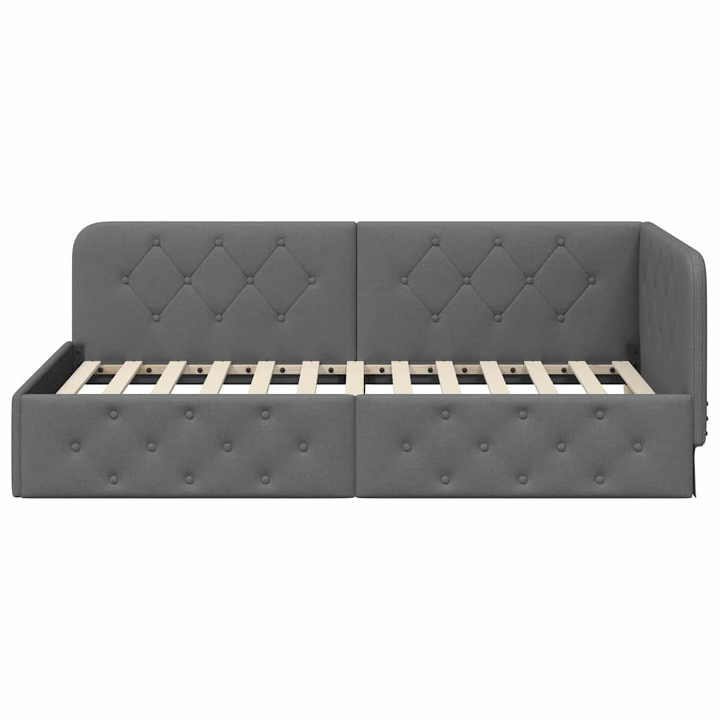 Cornice del letto ad angolo Grigio scuro 90 x 200 cm Tessuto