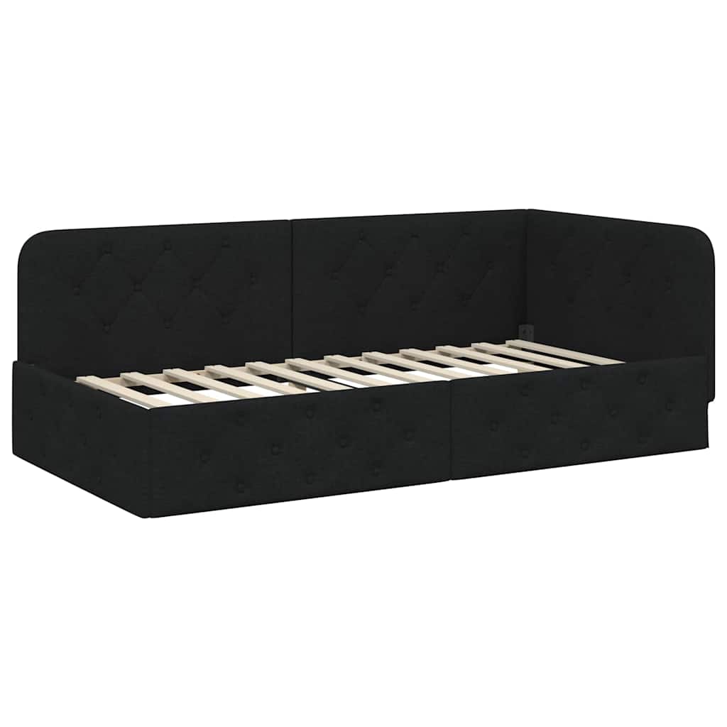 Cornice del letto ad angolo Nero 90 x 200 cm Tessuto