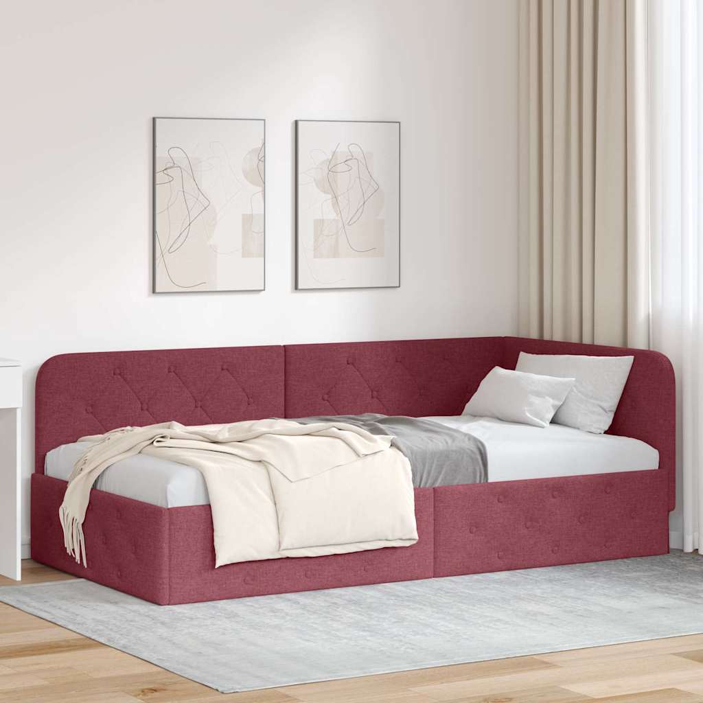 Cornice del letto ad angolo Rosso Vino 90 x 200 cm Tessuto