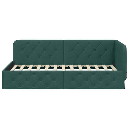Cornice del letto ad angolo Verde Scuro 90 x 200 cm Tessuto