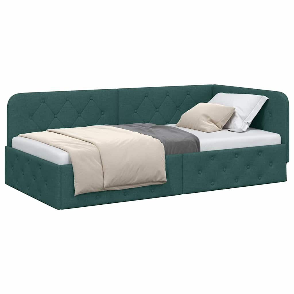 Cornice del letto ad angolo Verde Scuro 90 x 200 cm Tessuto