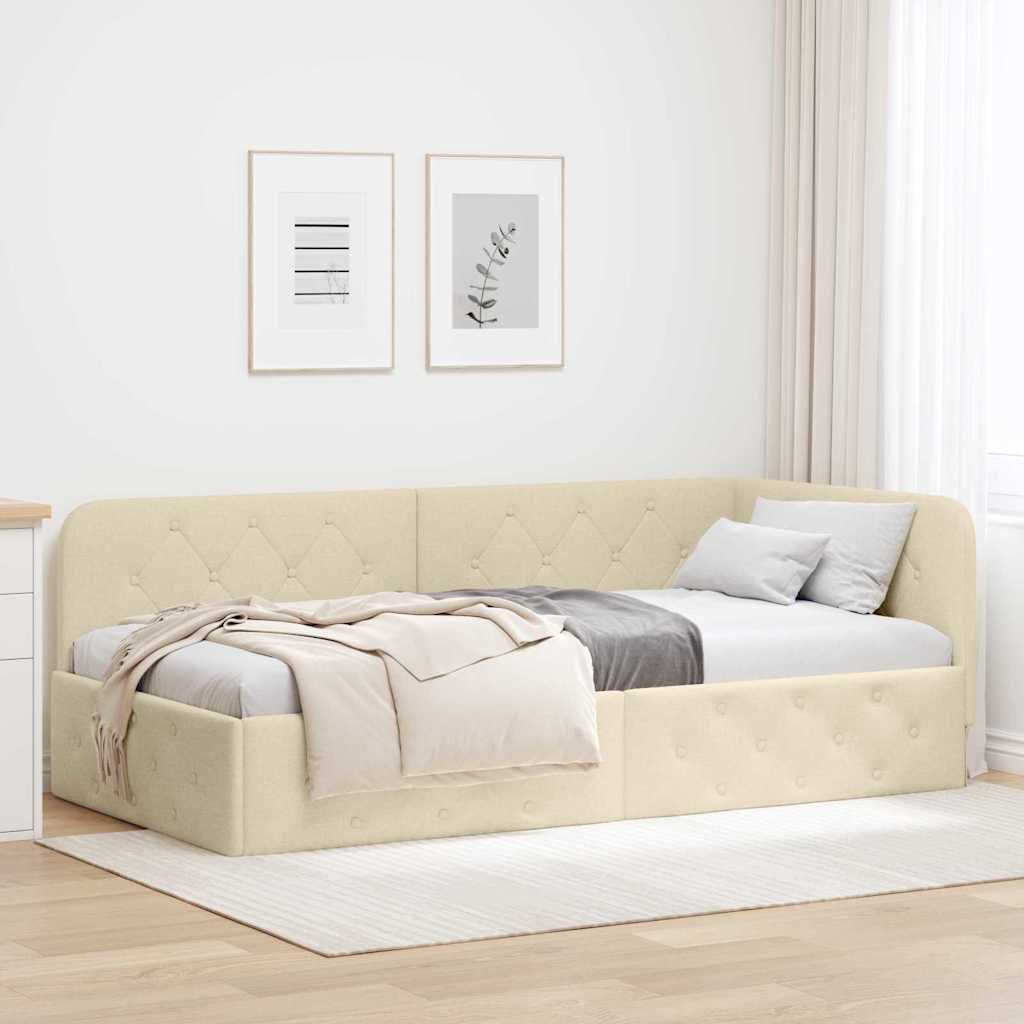 Cornice del letto ad angolo Crema 90 x 200 cm Tessuto