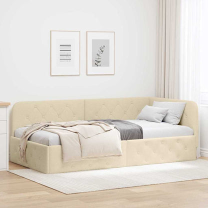 Cornice del letto ad angolo Crema 90 x 200 cm Tessuto