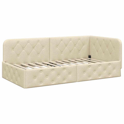 Cornice del letto ad angolo Crema 90 x 200 cm Tessuto
