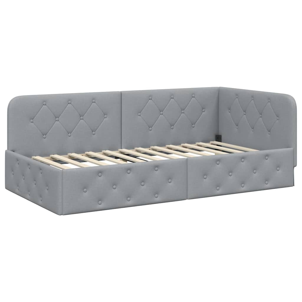 Cornice del letto ad angolo Grigio chiaro 100 x 200 cm Tessuto