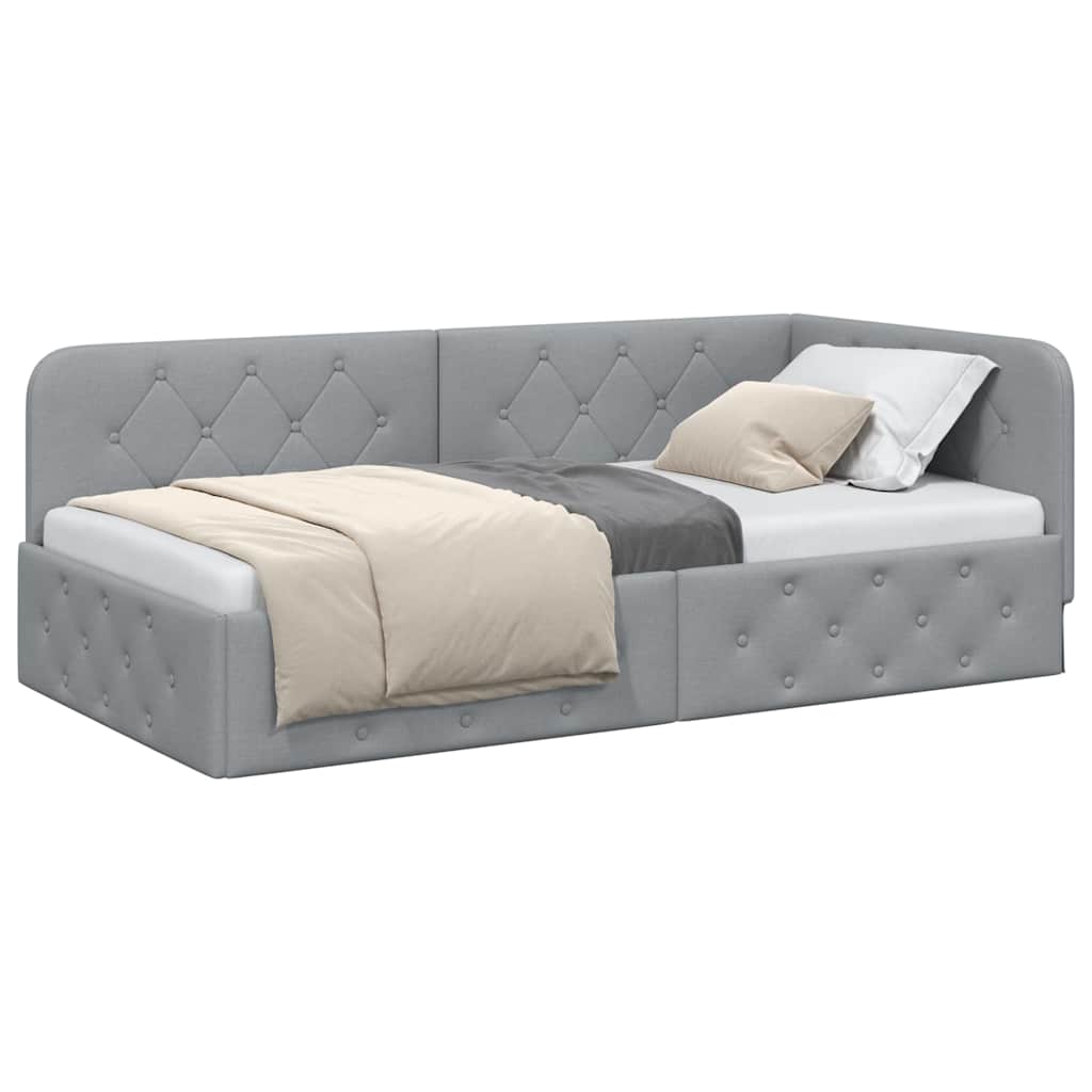 Cornice del letto ad angolo Grigio chiaro 100 x 200 cm Tessuto