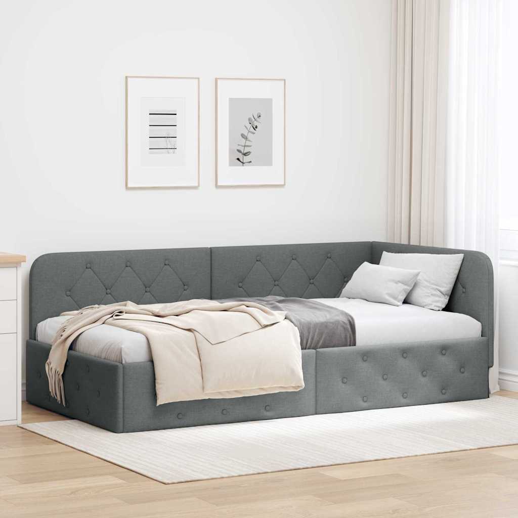 Cornice del letto ad angolo Grigio scuro 100 x 200 cm Tessuto