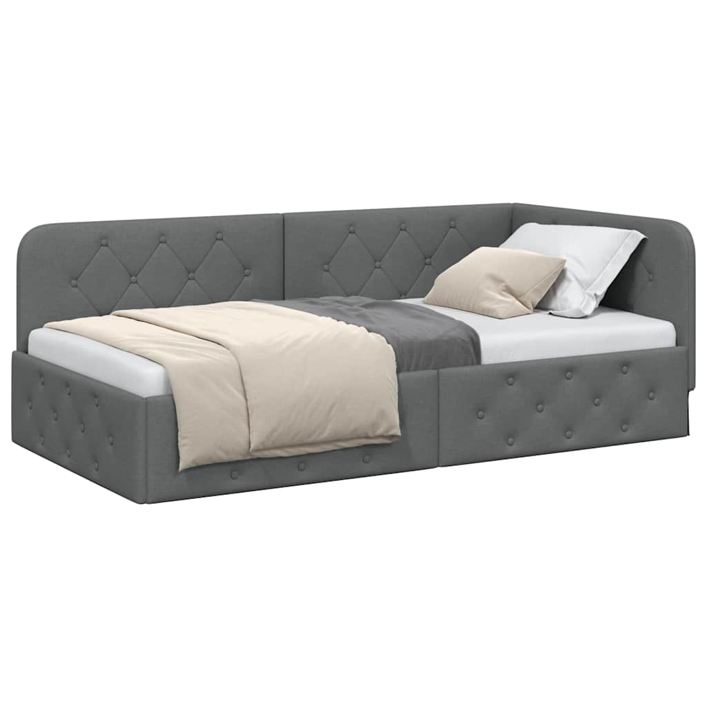 Cornice del letto ad angolo Grigio scuro 100 x 200 cm Tessuto