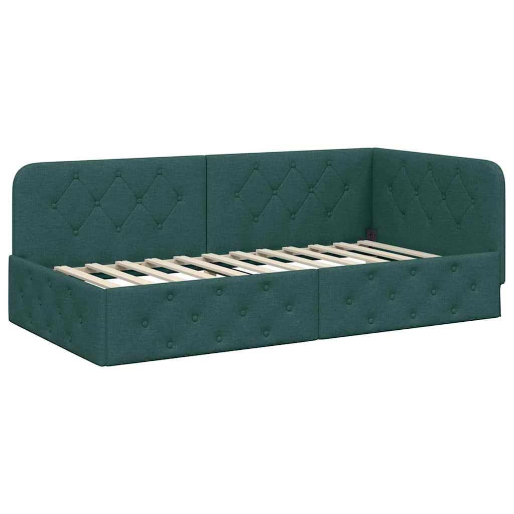 Cornice del letto ad angolo Verde Scuro 100 x 200 cm Tessuto