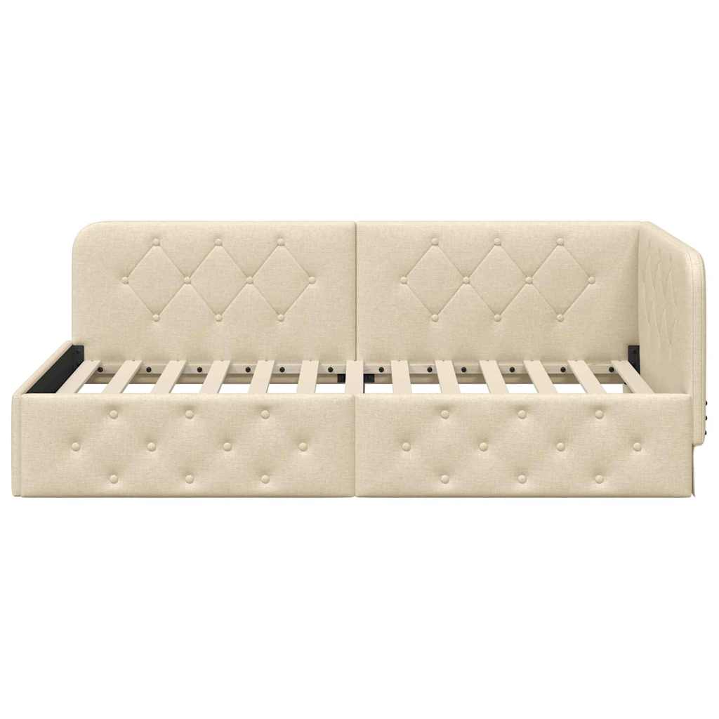 Cornice del letto ad angolo Crema 100 x 200 cm Tessuto