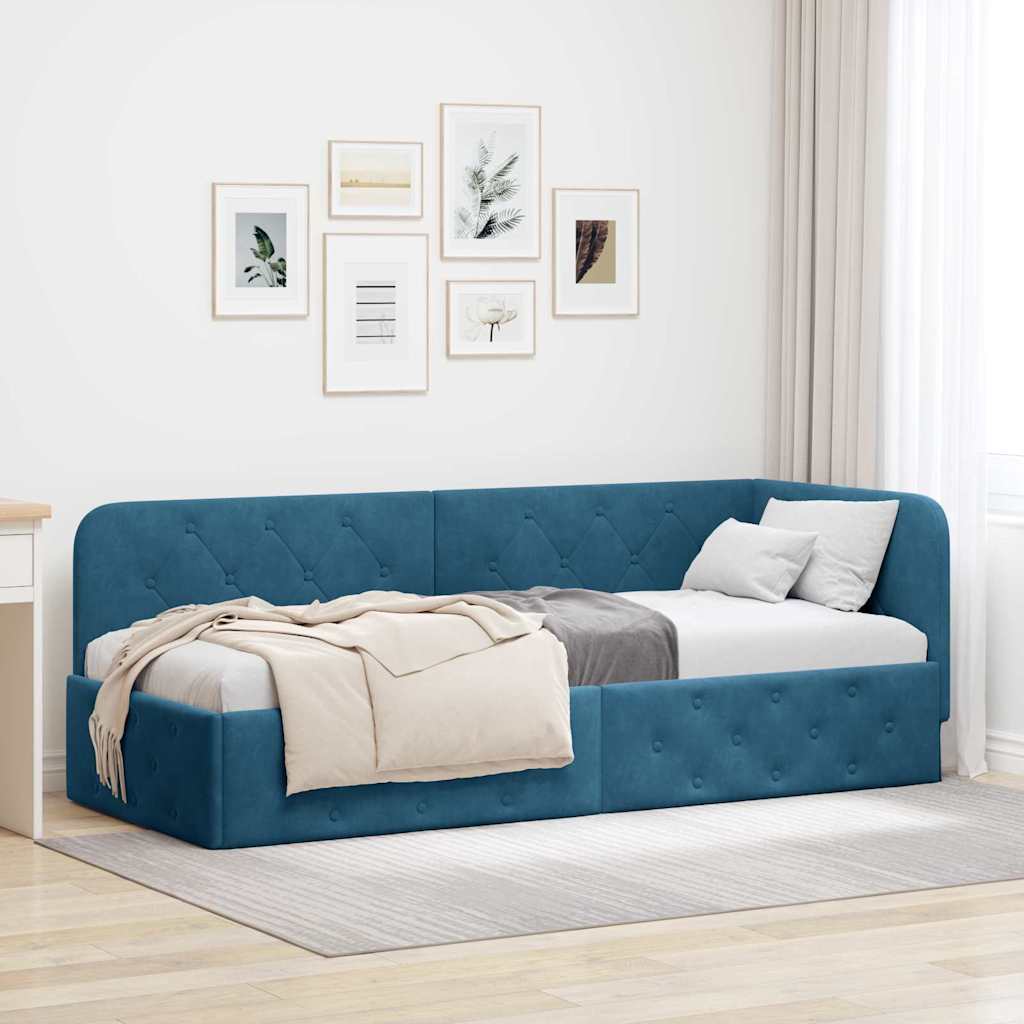 Cornice del letto ad angolo Blu 80 x 200 cm Velluto