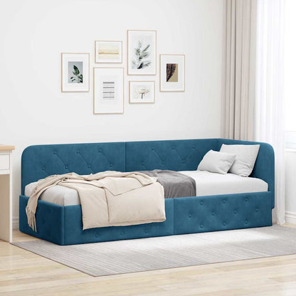 Cornice del letto ad angolo Blu 80 x 200 cm Velluto