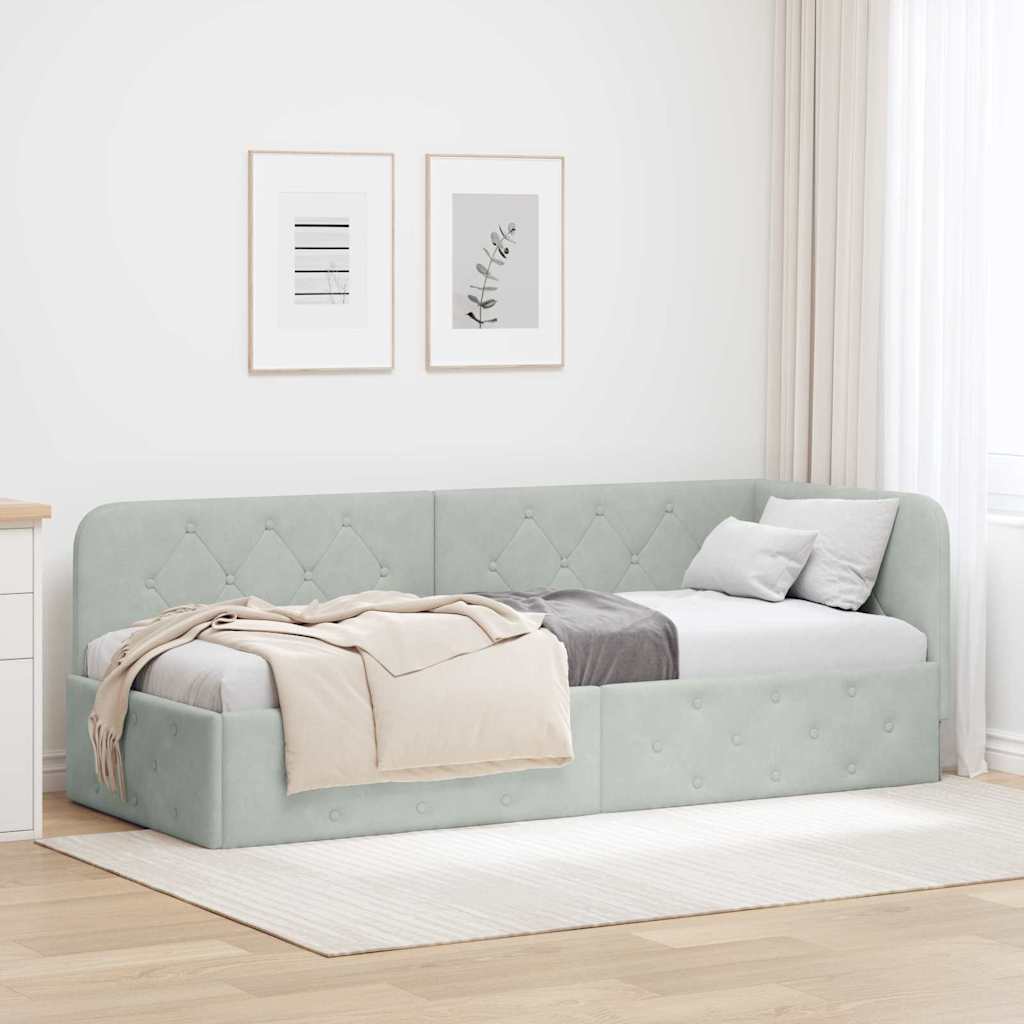 Cornice del letto ad angolo Grigio chiaro 80 x 200 cm Velluto