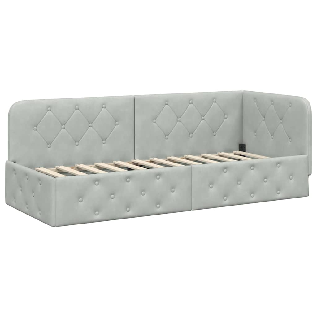 Cornice del letto ad angolo Grigio chiaro 80 x 200 cm Velluto