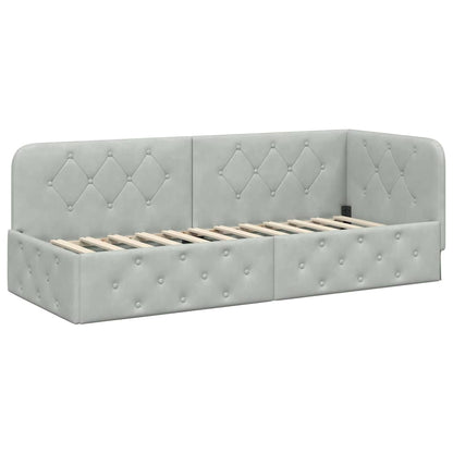 Cornice del letto ad angolo Grigio chiaro 80 x 200 cm Velluto
