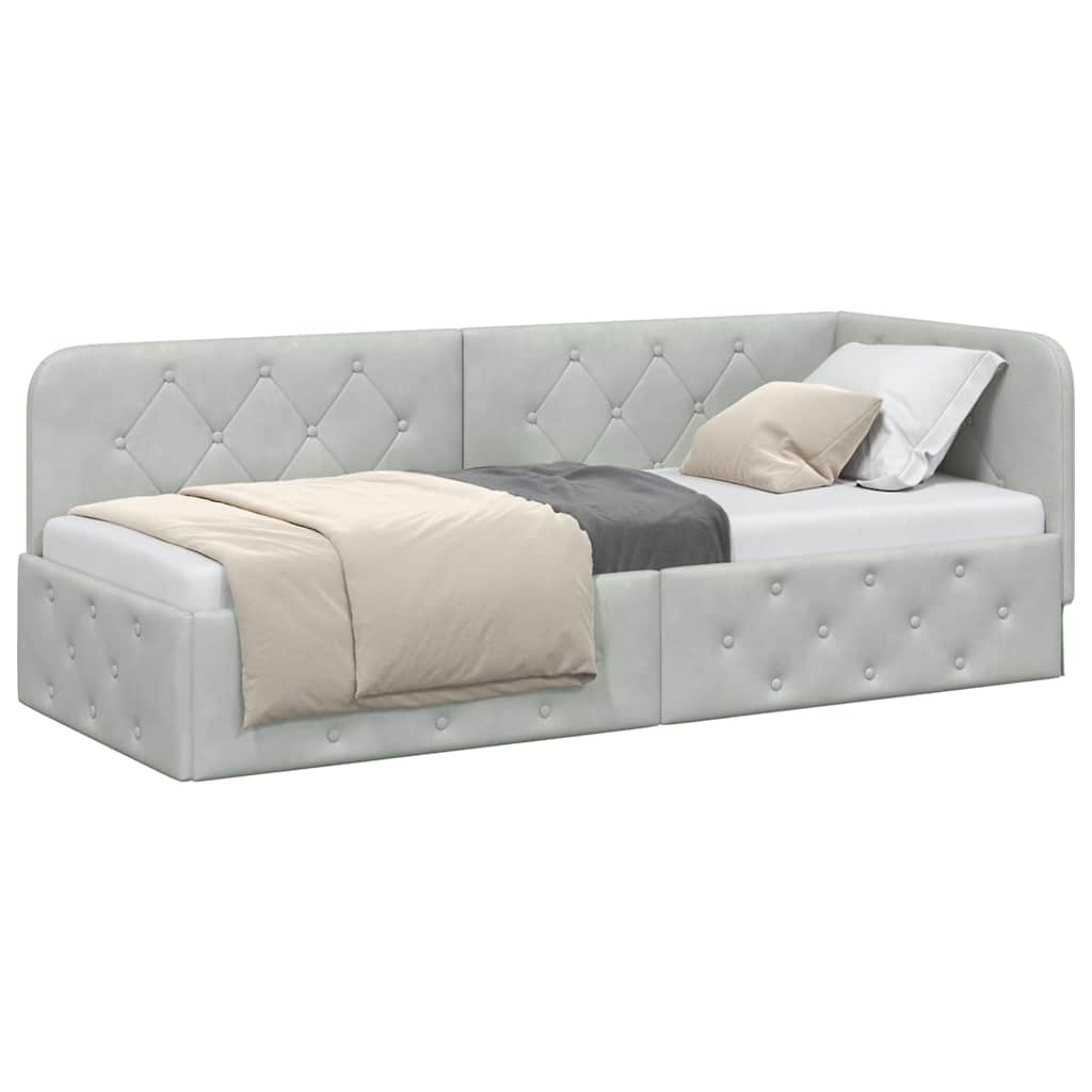 Cornice del letto ad angolo Grigio chiaro 80 x 200 cm Velluto