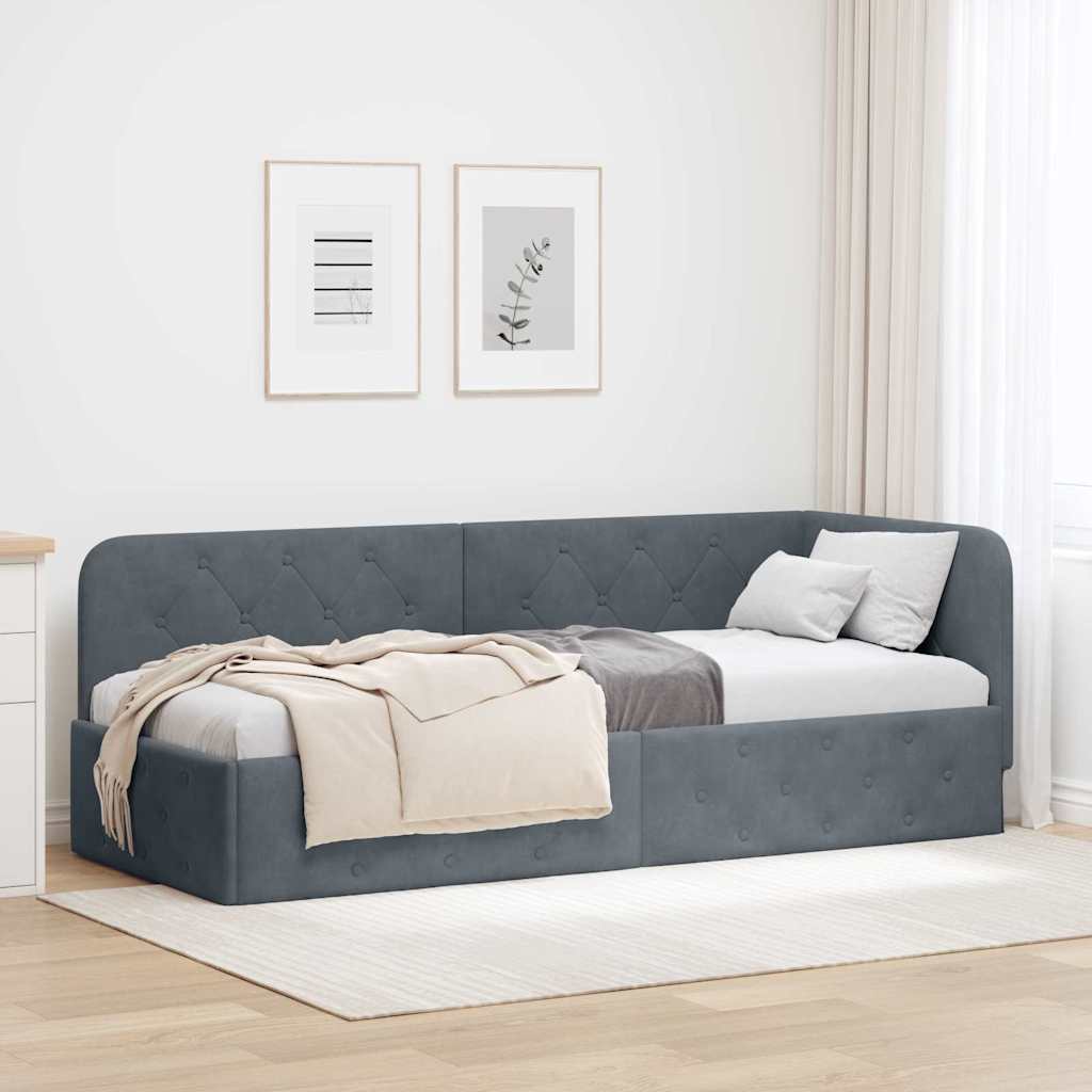 Cornice del letto ad angolo Grigio scuro 80 x 200 cm Velluto