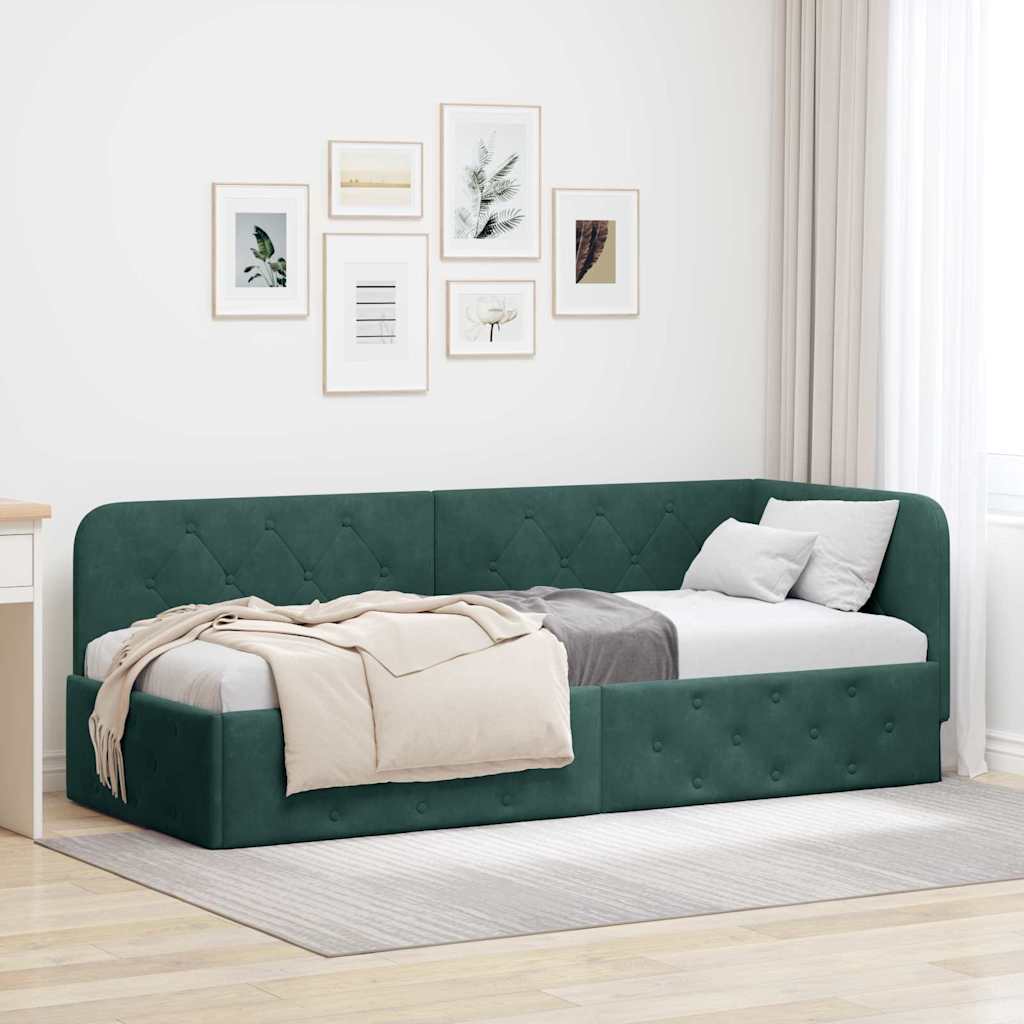 Cornice del letto ad angolo Verde Scuro 80 x 200 cm Velluto