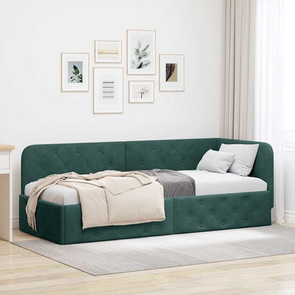 Cornice del letto ad angolo Verde Scuro 80 x 200 cm Velluto