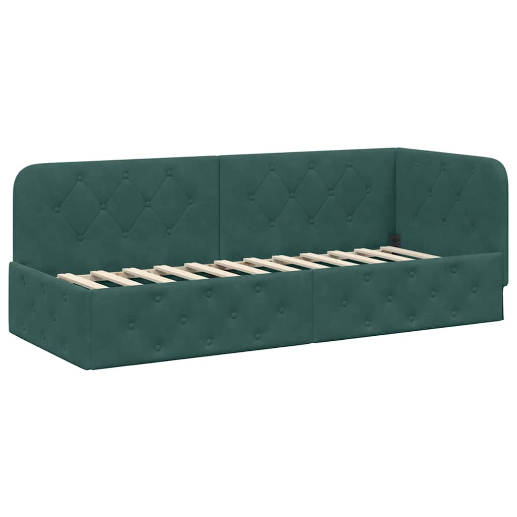 Cornice del letto ad angolo Verde Scuro 80 x 200 cm Velluto