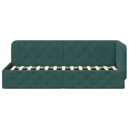 Cornice del letto ad angolo Verde Scuro 80 x 200 cm Velluto