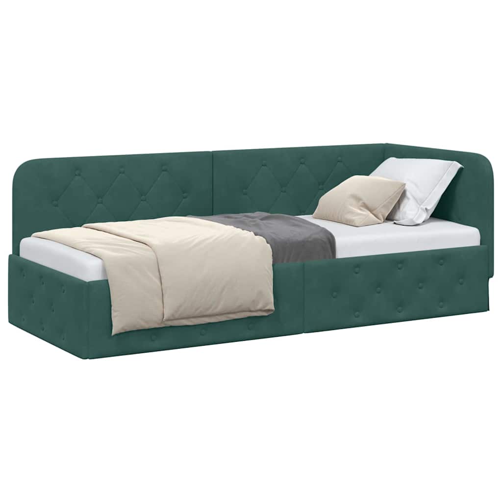 Cornice del letto ad angolo Verde Scuro 80 x 200 cm Velluto