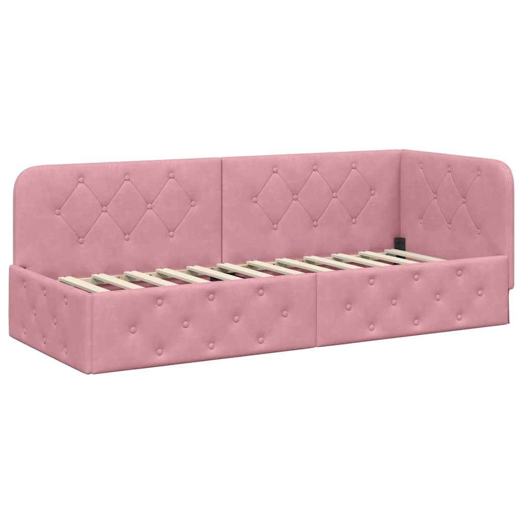 Cornice del letto ad angolo Rosa 80 x 200 cm Velluto