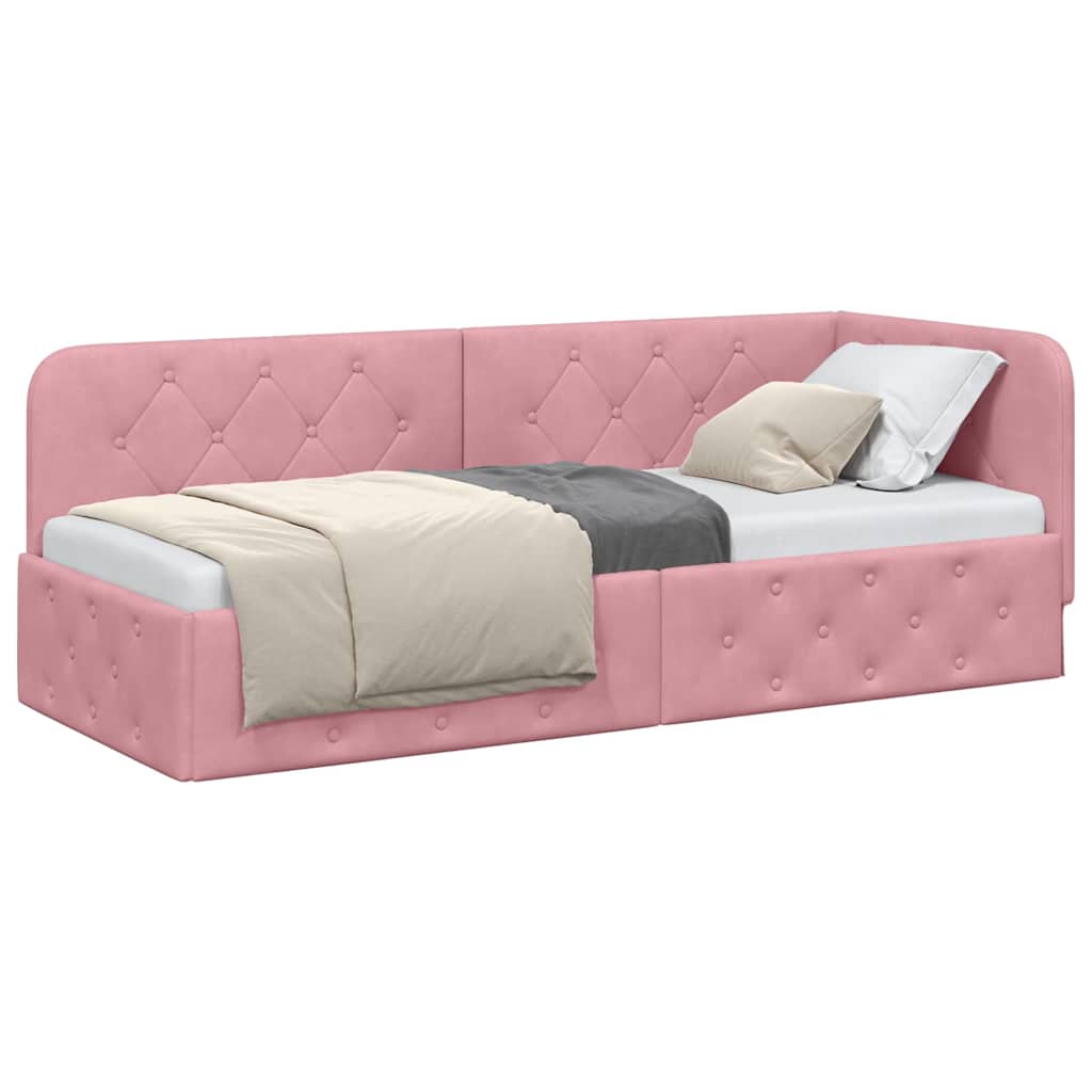 Cornice del letto ad angolo Rosa 80 x 200 cm Velluto