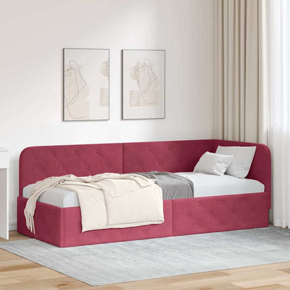 Cornice del letto ad angolo Rosso Vino 80 x 200 cm Velluto